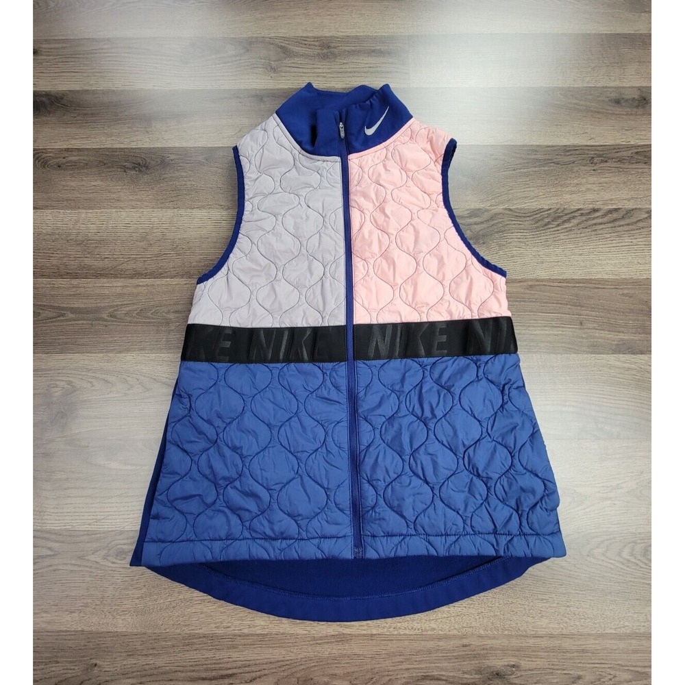 Nike Running Vest Small Color Block Mock Neck Full Zip Aero Layer Quilted Womens - Picture 1 of 9